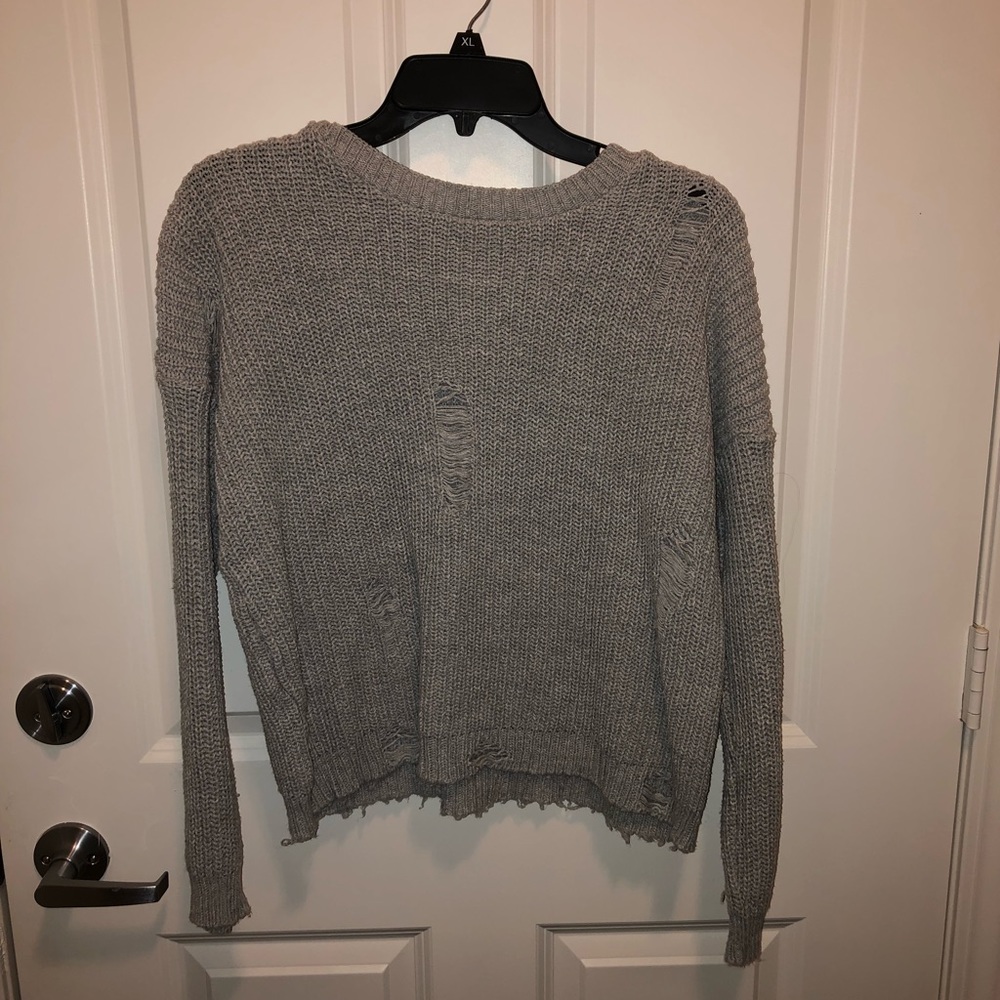 Distressed gray sweater